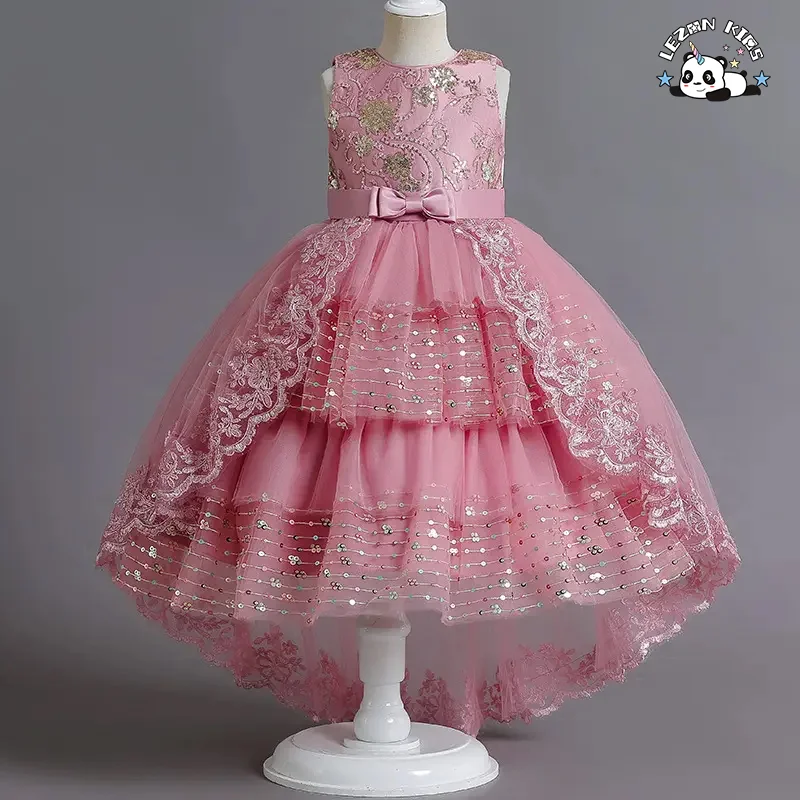 LEZONKIDS - New Girls' Dress Embroidered Beaded Sequins Flowers Trailing Poncho Skirt Spot Wholesale